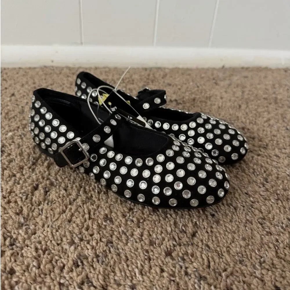 Girls Art Class Black Rhinestone Mary Jane Flats Size 1 NWT